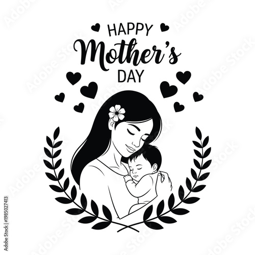 Happy mother's day loving mom and baby illustration for a wonderful mother day