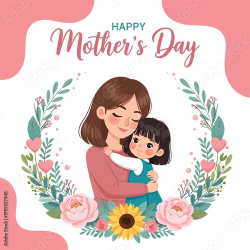 Happy mother's day loving mother and child illustration for a special day