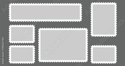 Postage Stamp Templates: Various blank postage stamp templates in different shapes and sizes for design.