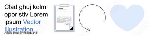 Business processes, digital workflows, agreements, contracts, document management, customer satisfaction. Signed document, circular arrow heart icon. Business processes and digital workflows concept