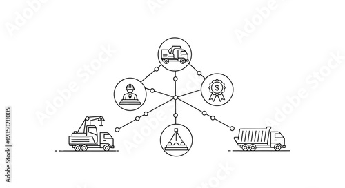 Logistics and Construction Management Infographic with Heavy Machinery and Supply Chain Icons