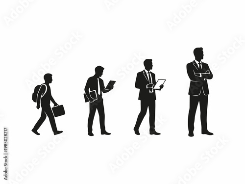 Evolution of Business Professional Career Growth from Entry Level Employee to Director Silhouette