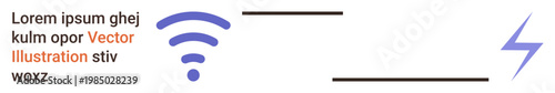 Wireless technology, power communication, energy transfer, digital connectivity, tech design, modern signals. wireless signal icon, lightning bolt symbol text space. Wireless technology and energy