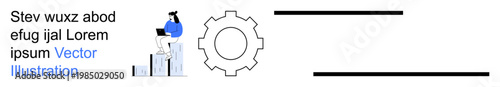 Business strategy, productivity tools, workflow automation, data analysis, strategic planning, reporting systems. Person analyzing data atop a graph, gear icon automation. Business strategy