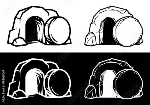 Empty Tomb of Jesus Resurrection Illustration Hand Drawn Christian Symbol