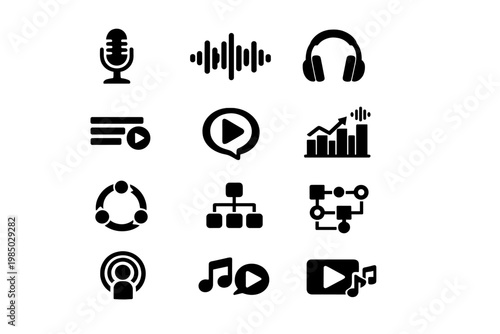 Generation play simple podcast icon diagram symbol image listening playlist episode headphones