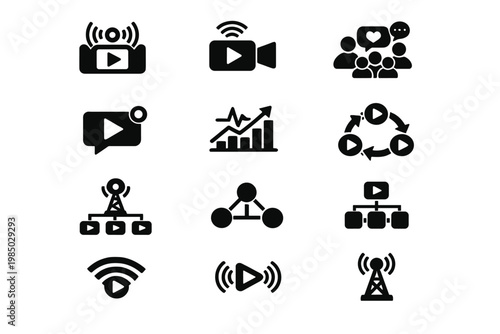 Interaction chat analytics streaming camera live icon symbol audience icons vector