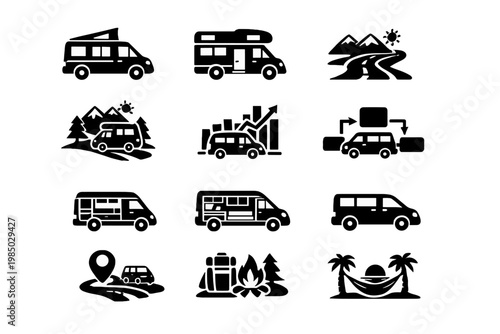 Set diagram van generation vector black fill chart simple icon image camper