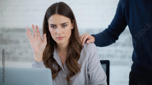 Workplace Harassment Woman Refuses Hand on Her Shoulder
