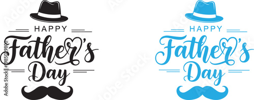 Happy father's day elegant typography with hats mustaches perfect for celebrations