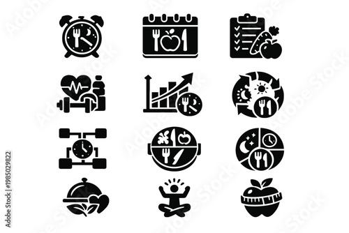 Icons depicting simple structure routine icon vector symbol generation intermittent image fasting