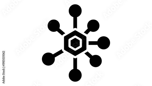 Black connected network icon representing data sharing and communication with radiating lines