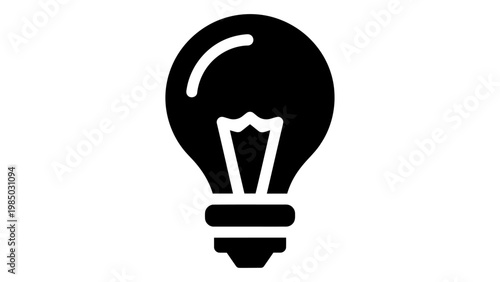Black icon of a light bulb, representing ideas, innovation, and creativity, on a white background.