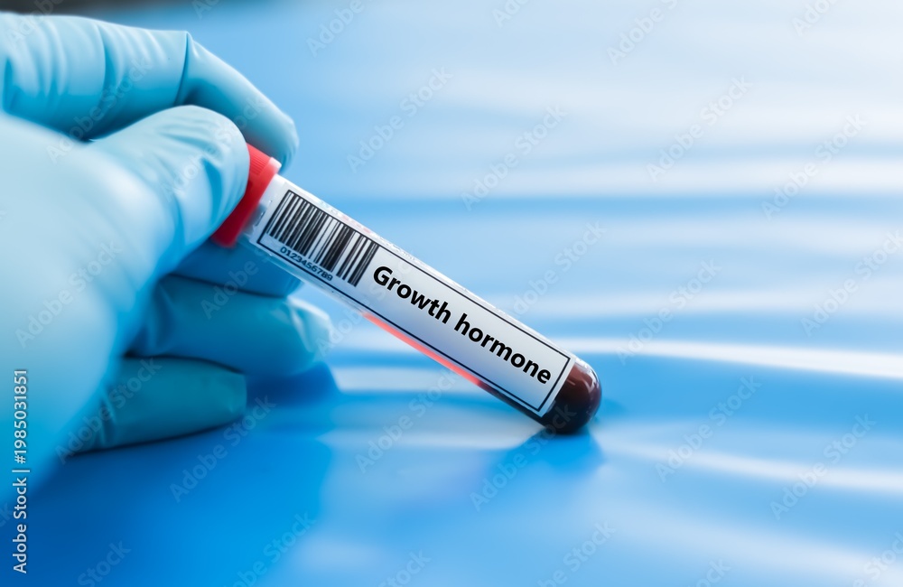 Obraz premium Blood sample tube for growth hormone test analysis.