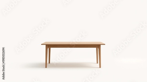 Wooden modern table isolated on white background. Kitchen dining table, front view 