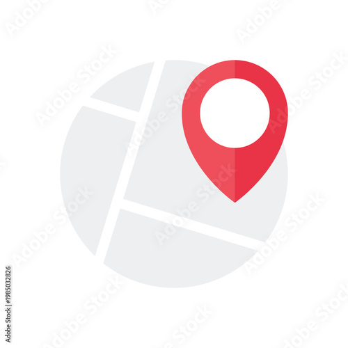 Red Pin Location Icon on Circular City Street Map