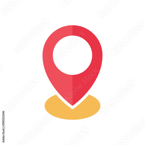 Red Map Marker Icon with Yellow Shadow Base