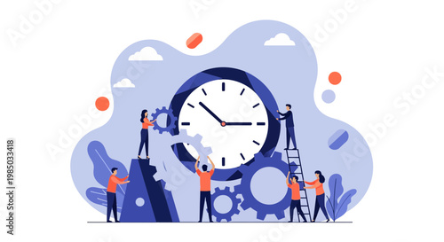 Business team managing time and workflow process with gears