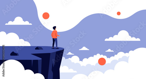 Visionary Man Standing on Cliff Edge Looking Towards the Future