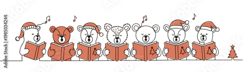 Animals singing Christmas carols festive line icon