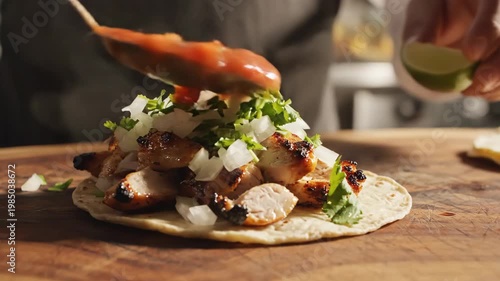 Close-up of chef preparing gourmet wrap on wooden board