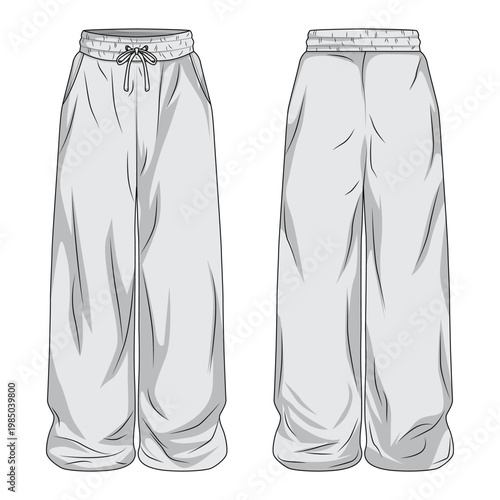 Wide Leg Trousers Fashion Technical Drawing Flat Sketch Template