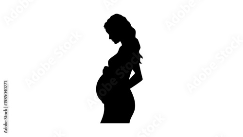 Side View Silhouette of a Pregnant Woman Touching Her Belly