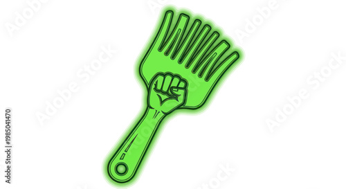 Fist Holding Green Dustpan, Symbolizing Cleanliness and Power