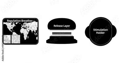Three abstract icons representing regulation release and stimulation concepts Isolated on white background