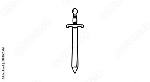 Hand-drawn sword icon, simple medieval weapon illustration, isolated on white background