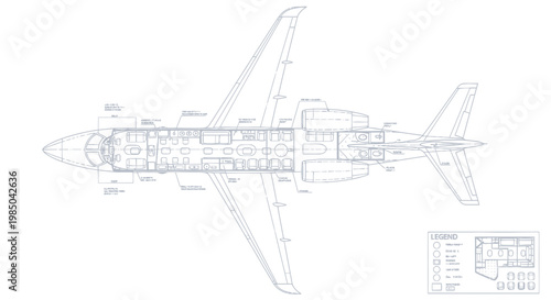 Private Jet Blueprint - Interior Layout and Schematic