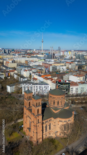 Canvas Print Vertical drone aerial view of St