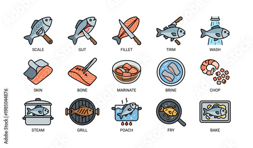 Fish preparation and cooking methods illustrated with various techniques