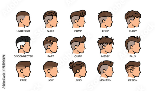 Various men's haircuts illustrated: styles and designs for modern looks