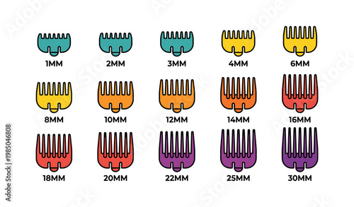 Colorful hair clipper guard set ranging from 1mm to 30mm in size