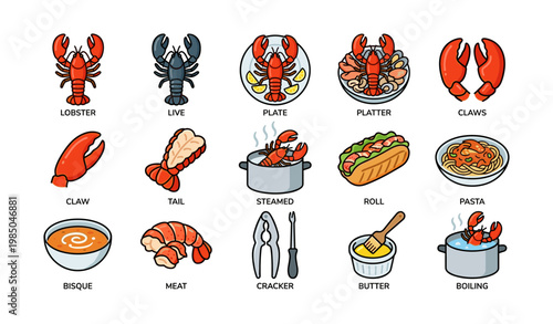 Lobster collection: claws, plates, tails, steamed dishes, seafood platter