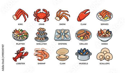 Assorted seafood delicacies featuring crab lobster shrimp and oysters