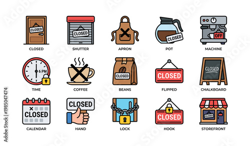 Closed signs and cafeteria items collection