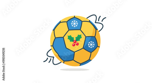 Christmas Soccer Ball with Holly and Snowflakes, Festive Sport Icon