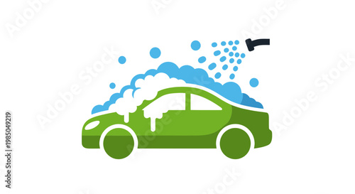 Green Car Wash Service Icon - Bubbles and Water Spray