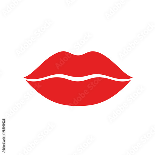 Vibrant Red Lips Icon Isolated on White Background - Kiss Symbol