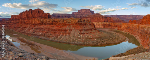 This panorama features a scenic gooseneck bend in the Colorado River located just outside of Canyonlands National Park and below Dead Horse Point State Park, Utah.
