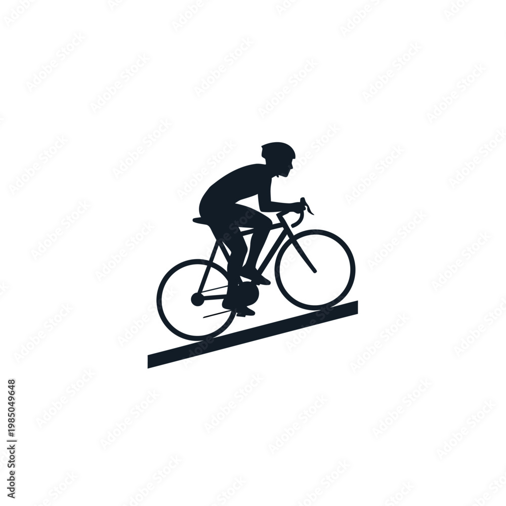 Naklejka premium Simple graphic representation of a person on a bicycle climbing an incline, depicting the essence of cycling sport, fitness journey, and active outdoor lifestyle