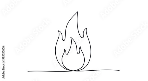 Minimalist Flame Icon, Single Line Art of Fire Symbol, Simple Heat Emblem