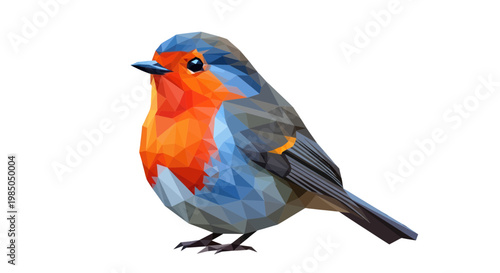 Low Poly Robin Bird Illustration - Geometric Origami Style