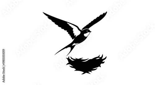 Swallow Bird Flying Out of Nest, Silhouette