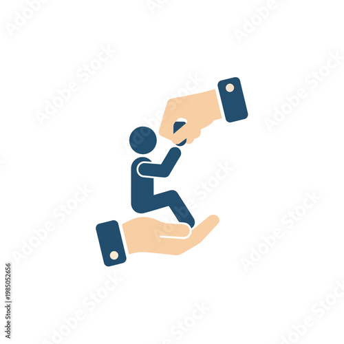 Flat design icon symbolizing financial assistance and charitable giving, representing support, welfare, and social help for individuals in need