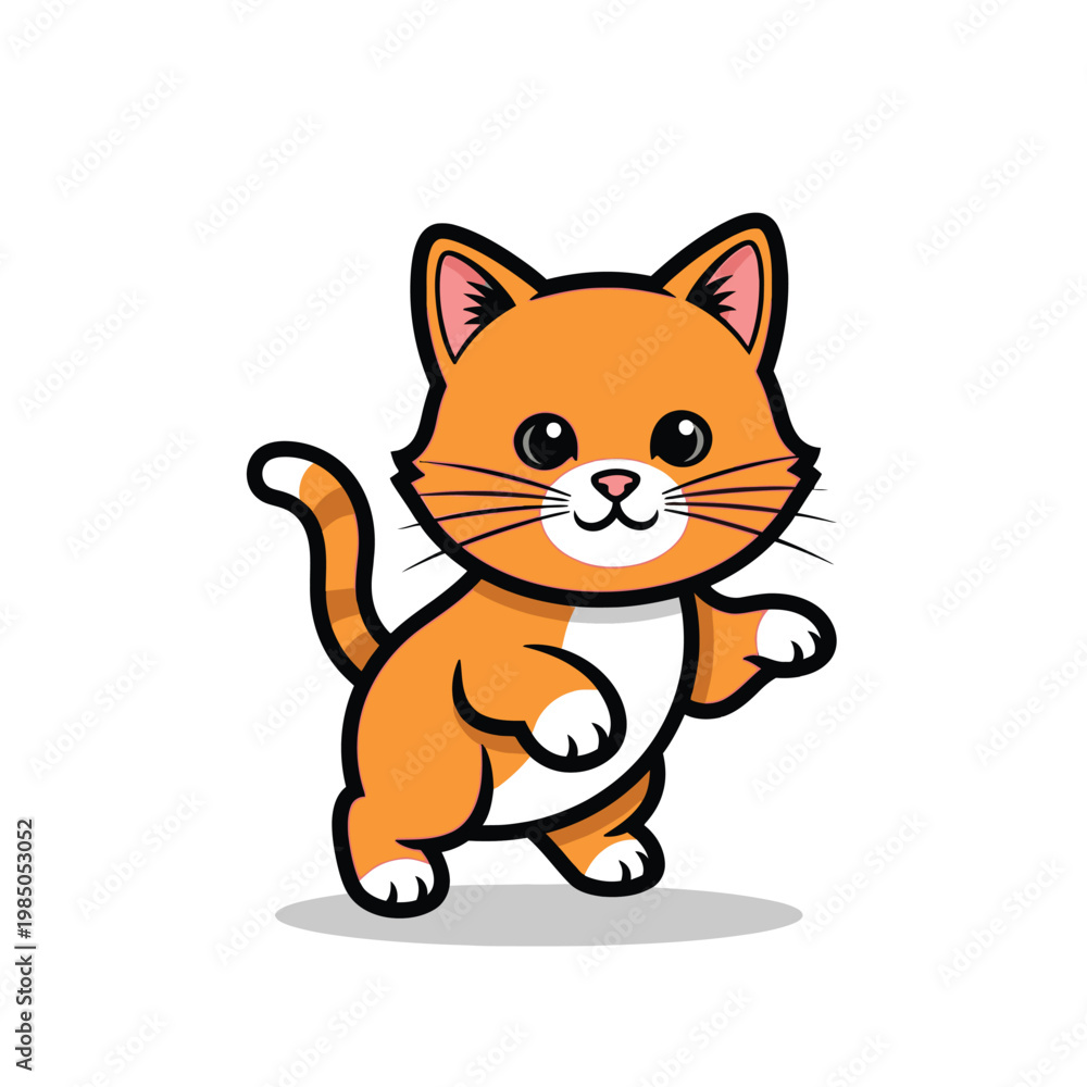 Fototapeta premium Cartoon orange cat standing playful.