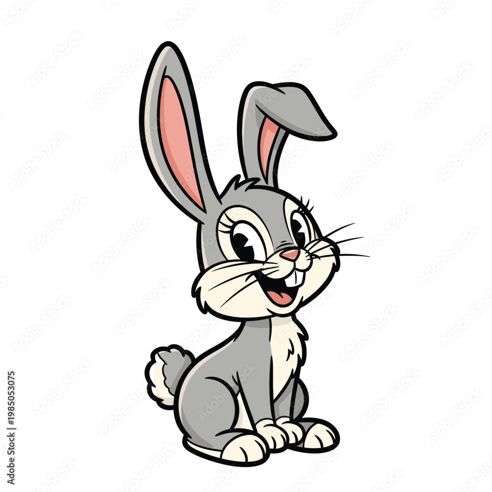 Fototapeta premium Cartoon rabbit with big ears smiling.