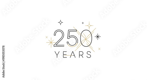 A minimalist vector graphic celebrating 250 years with a modern design and starry accents